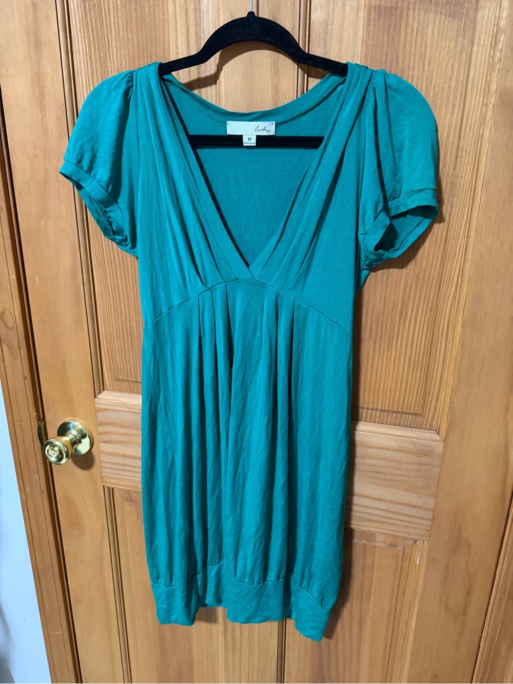 Y2K lush green  vneck bubble hem tunic dress medium